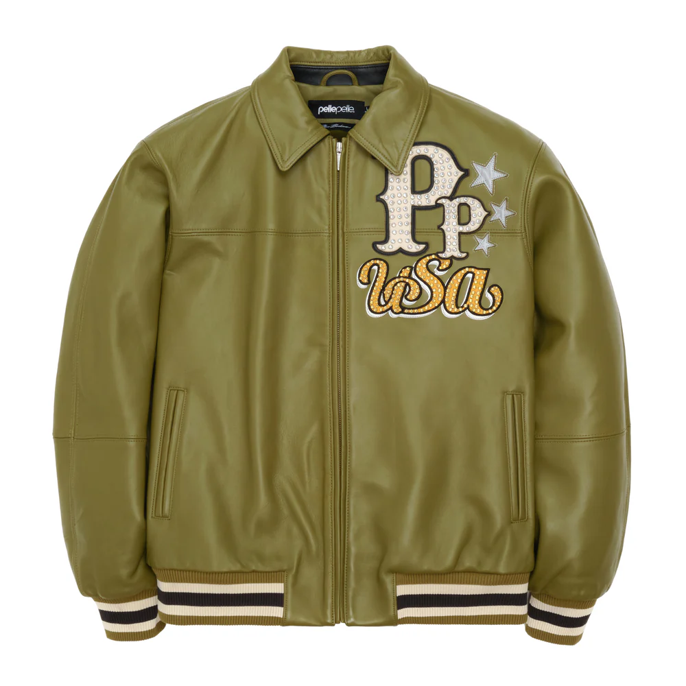 Pelle Pelle Stars and Stripes Olive Leather Jacket