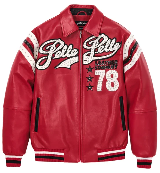 Pelle Pelle Encrusted Varsity Red Jacket | Plush Jacket