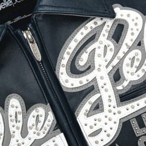Pelle Pelle Encrusted Varsity Plush Navy | Pelle Pelle Jacket view 3