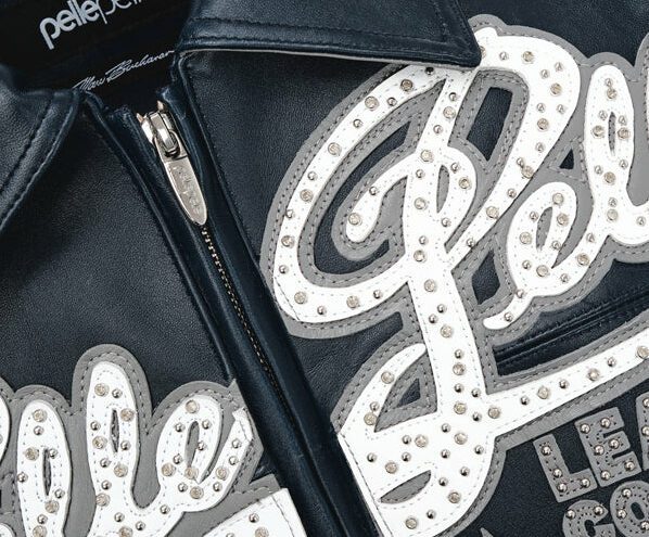 Pelle Pelle Encrusted Varsity Plush Navy | Pelle Pelle Jacket view 3