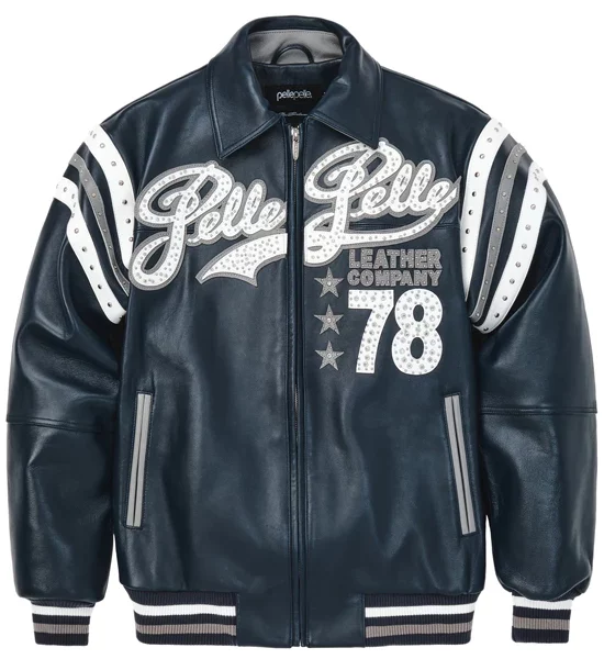 Pelle Pelle Encrusted Varsity Plush Navy | Pelle Pelle Jacket
