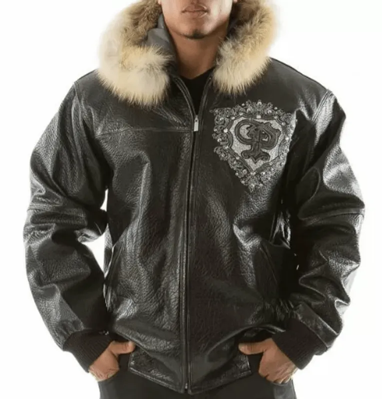 Pelle Pelle Black PP Crest Fur Hood Leather Jacket | Pelle Pelle Jacket view 2