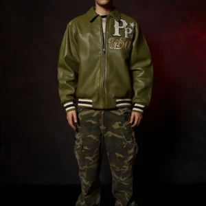 Pelle Pelle Stars and Stripes Olive Leather Jacket view 6