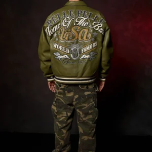 Pelle Pelle Stars and Stripes Olive Leather Jacket view 8