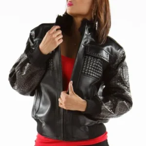 Glowing Black Leather Jacket MB Bomber Pelle Pelle Jacket view 3