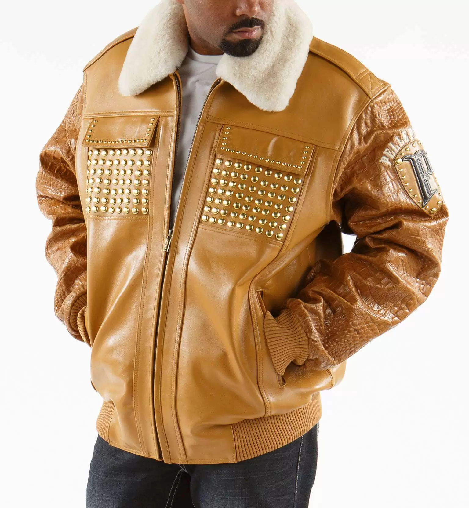 Pelle Pelle Brown Studded Jacket | Pelle Pelle Jacket view 2