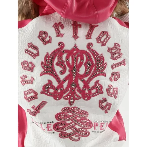 Pelle Pelle White Pink Women Leather Jacket | Fur Hood view 3