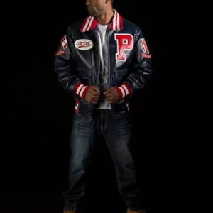 Pelle Pelle Men Navy Blue MB Varsity Jacket | Leather Jacket