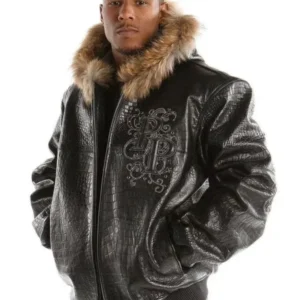 Pelle Pelle Crocodile Black Leather Jacket view 2
